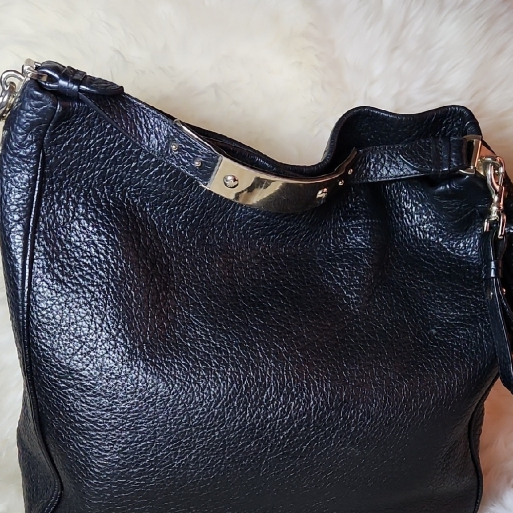 Mulberry Black Leather Shoulder Bag with Silver Accents